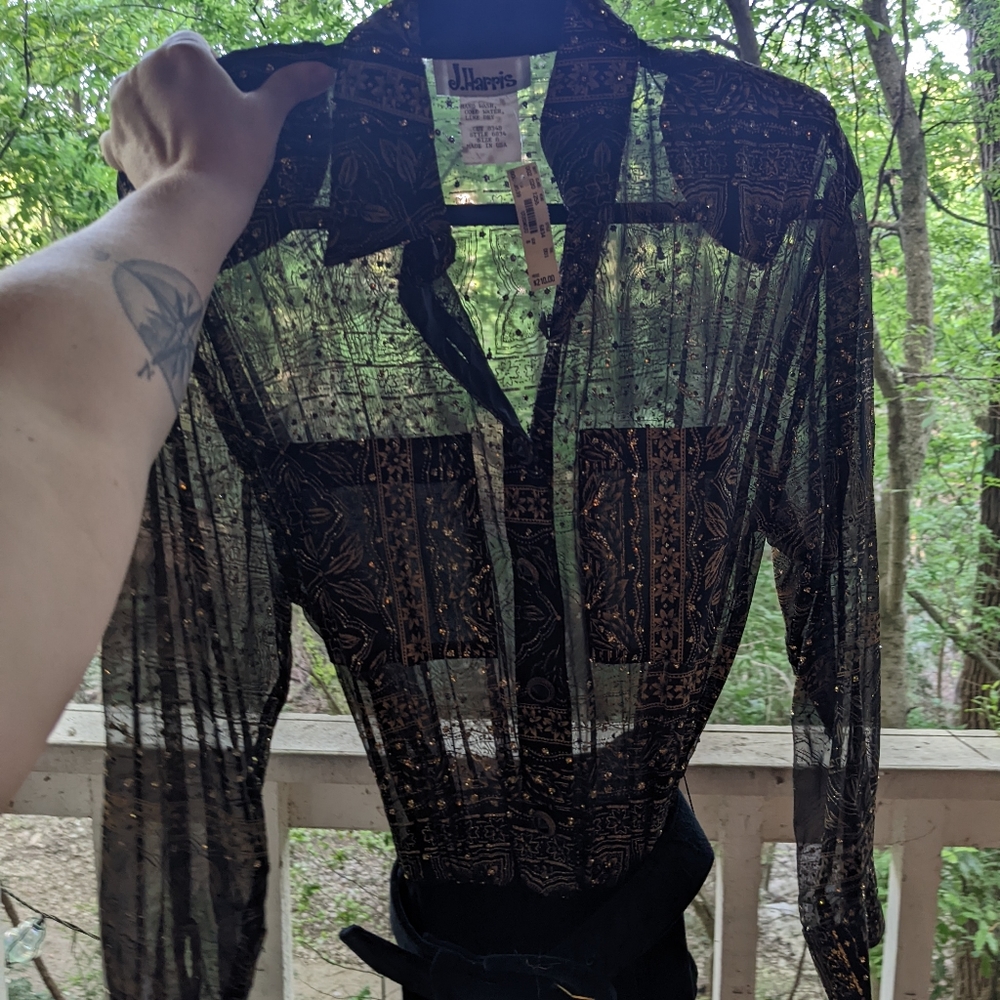 Vintage gold and black sheer jumpsuit with velvet bottom half